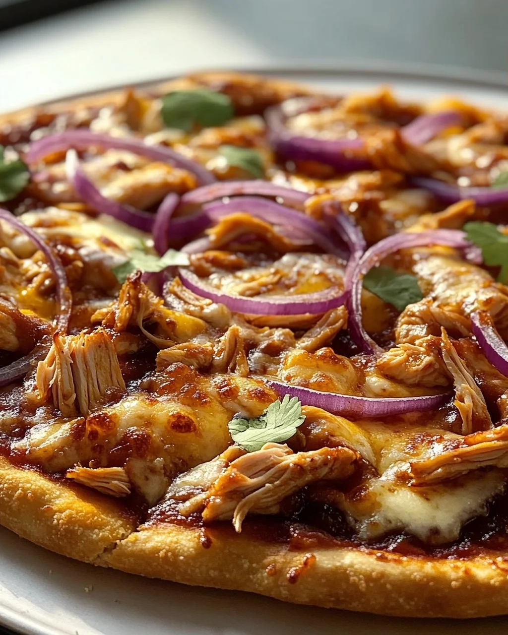 BBQ Hähnchen Pizza: Knusprig & würzig mit roten Zwiebeln