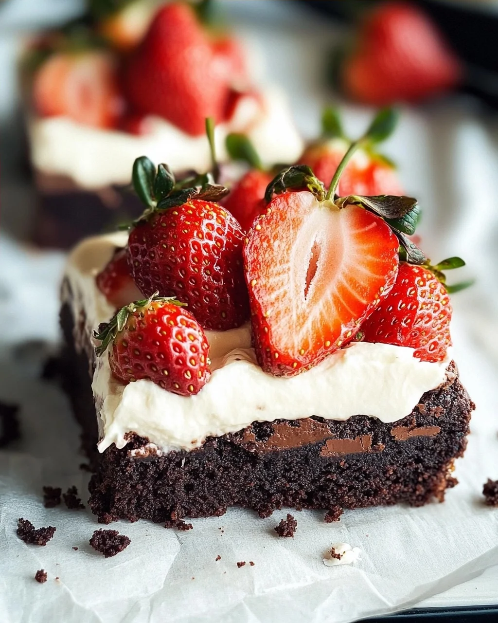 Brownie mit Mascarpone und Erdbeeren
