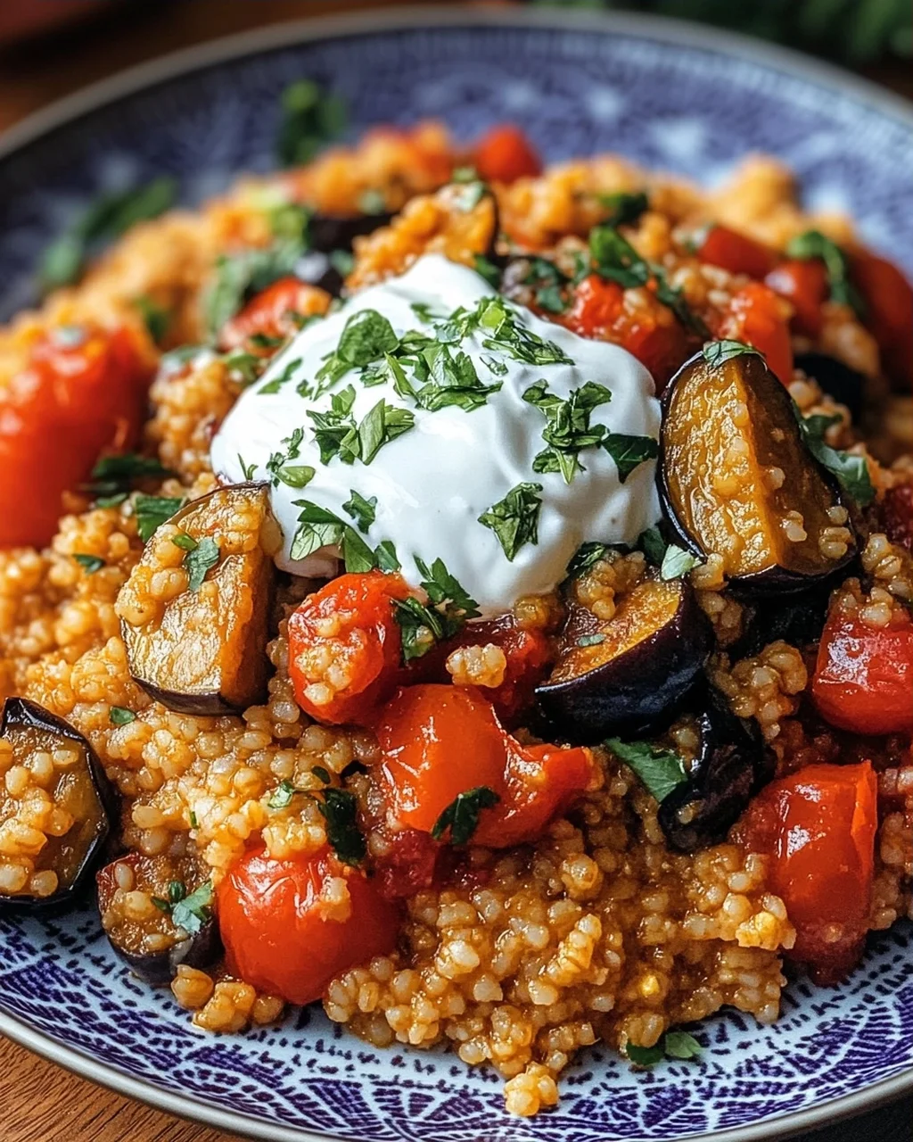 Bulgur mit Tomaten, Auberginen und Joghurt