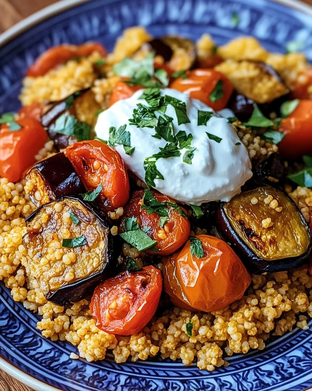 Bulgur mit Tomaten, Auberginen und Joghurt