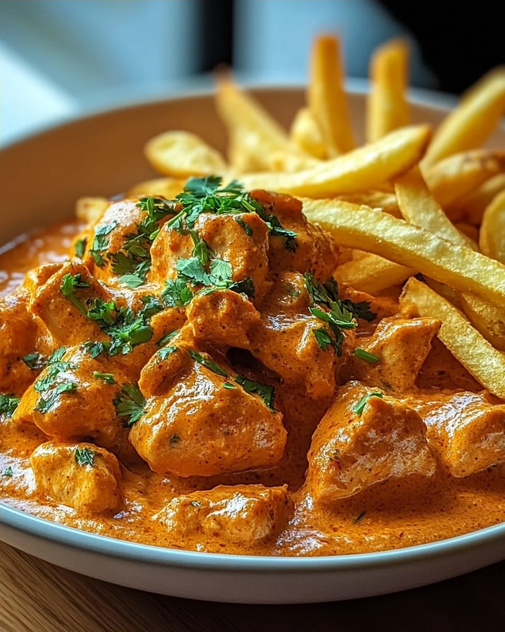 Butter Chicken mit Knoblauchsauce und Pommes – Lecker genießen!