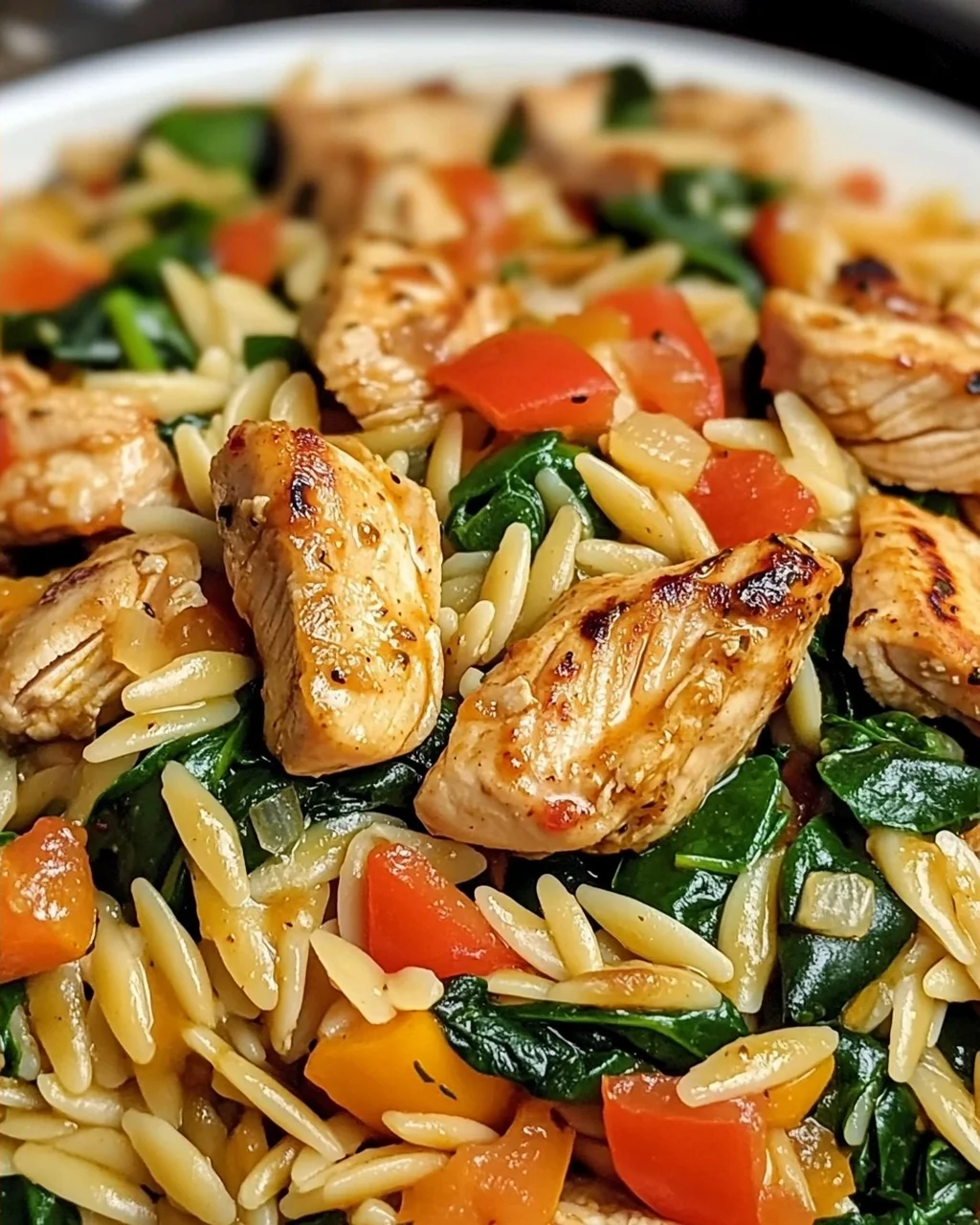 Cajun-Hühnchen Orzo mit Spinat für Eilige Köche