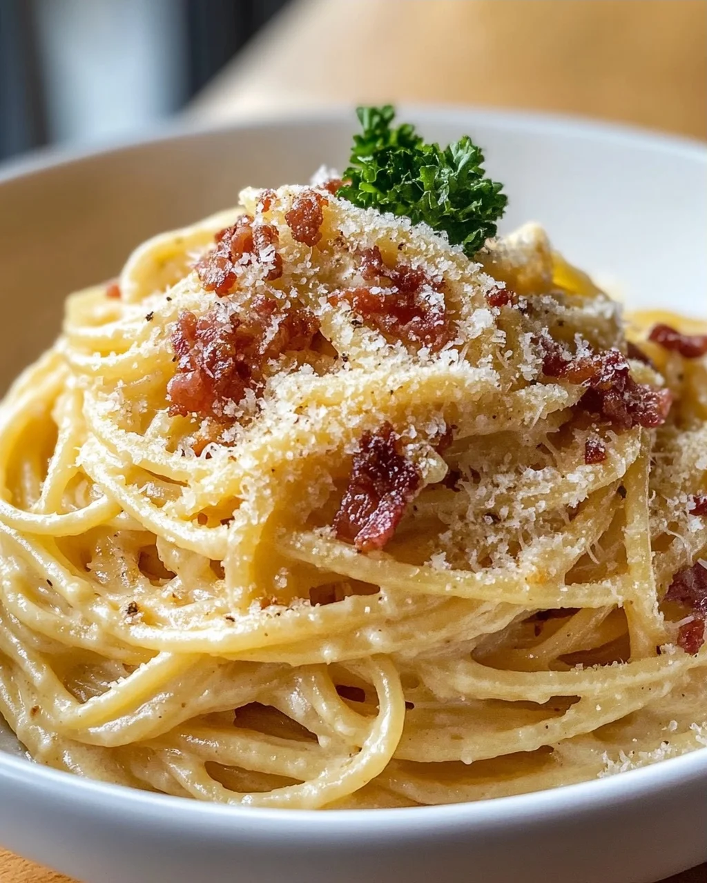Cremige Carbonara Pasta Bowl: Rind & Parmesan Pur