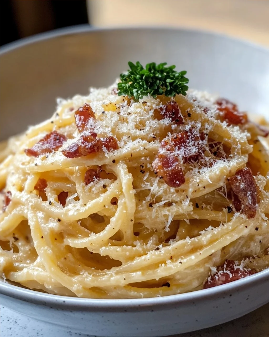Cremige Carbonara Pasta Bowl: Rind & Parmesan Pur