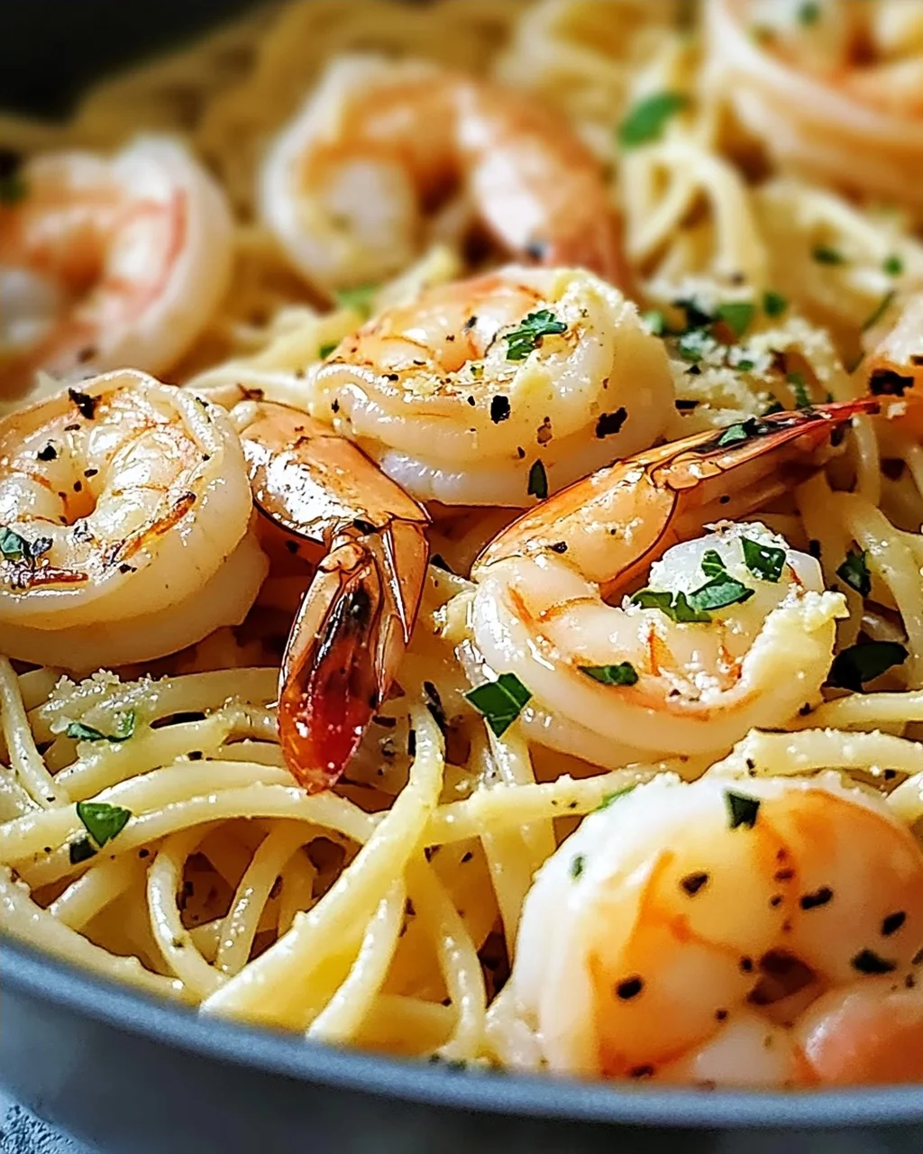Cremige One-Pot Knoblauchbutter Garnelen Pasta blitzschnell