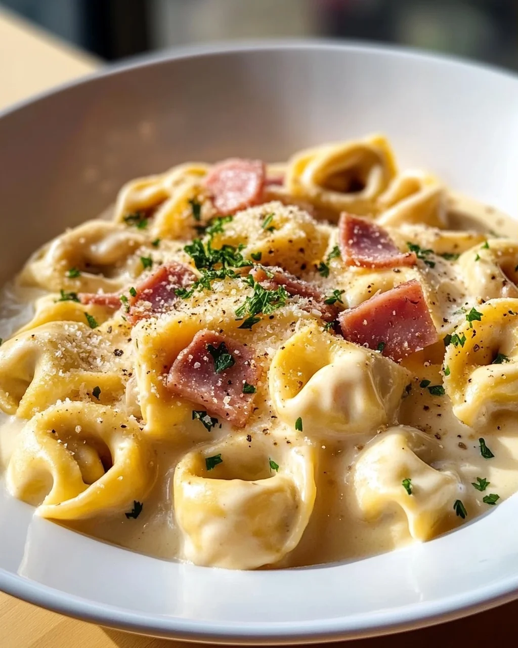 Cremige Tortellini mit Rinderschinken & Käsesauce