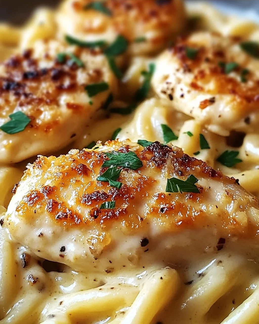 Cremiges Knoblauch-Parmesan Hähnchen & Käse-Twist Pasta