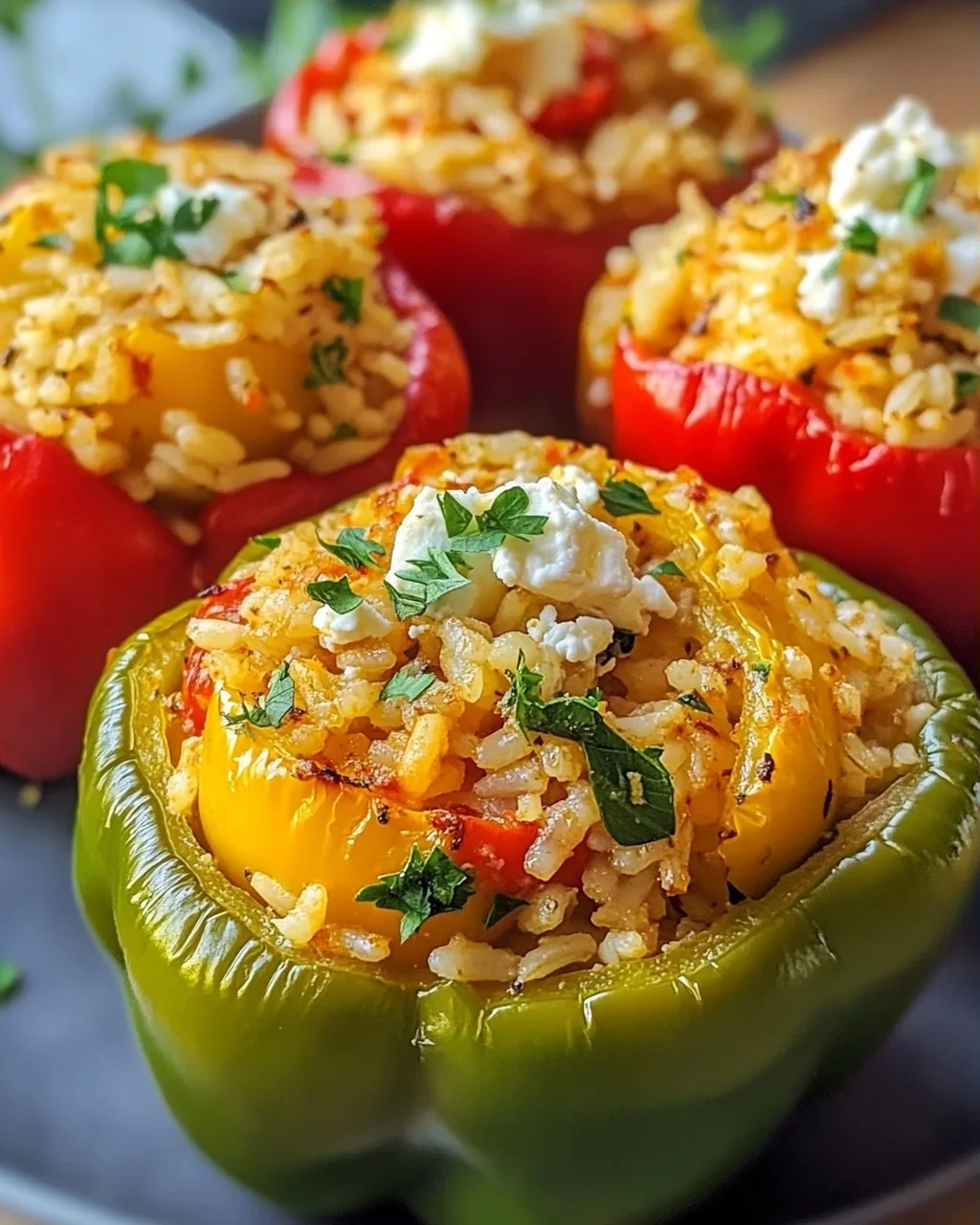 Gefüllte Paprika mit Reis und Feta Rezept einfach zubereiten