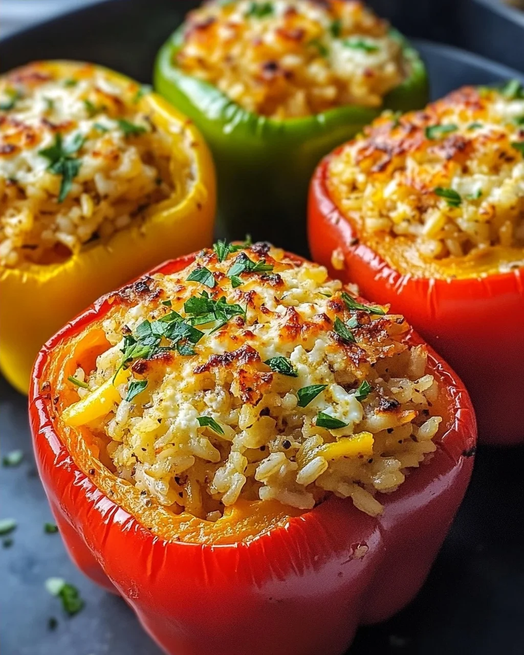 Gefüllte Paprika mit Reis und Feta Rezept einfach zubereiten