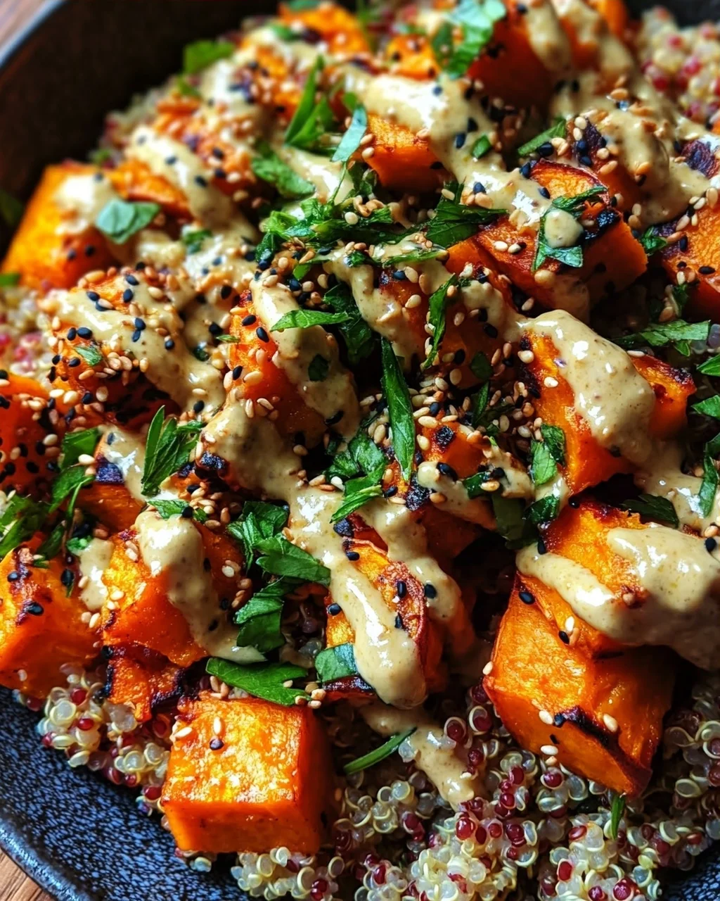 Gerösteter Süßkartoffel-Quinoa-Salat mit Sesam-Miso-Sauce