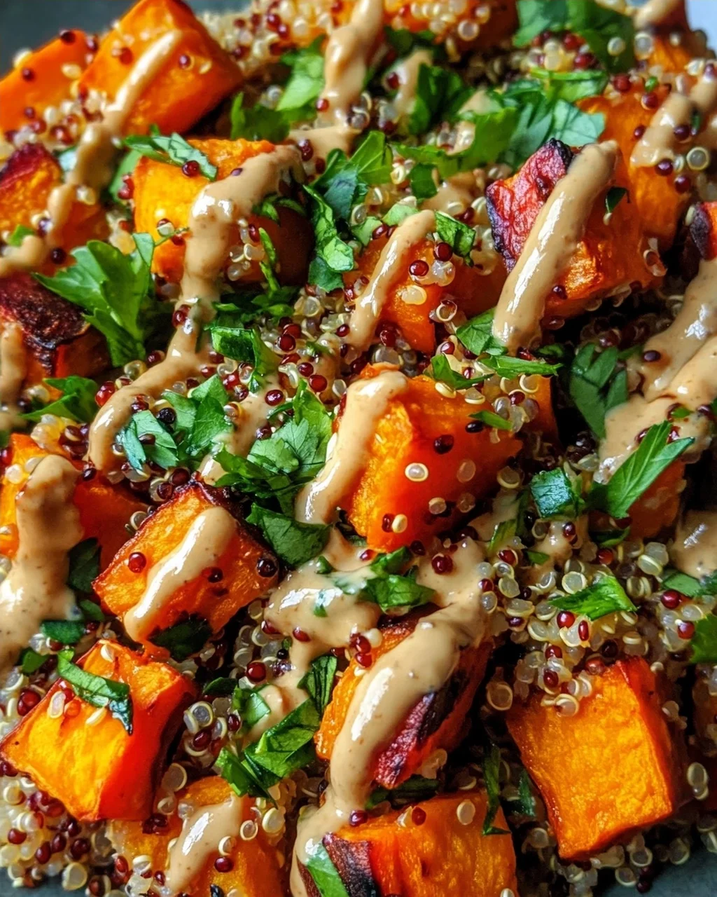 Gerösteter Süßkartoffel-Quinoa-Salat mit Sesam-Miso-Sauce