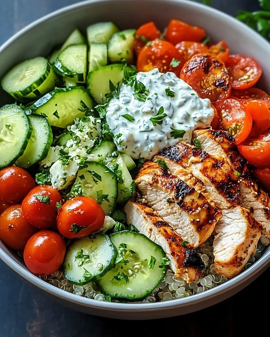 Griechische Hähnchen-Tzatziki-Bowl