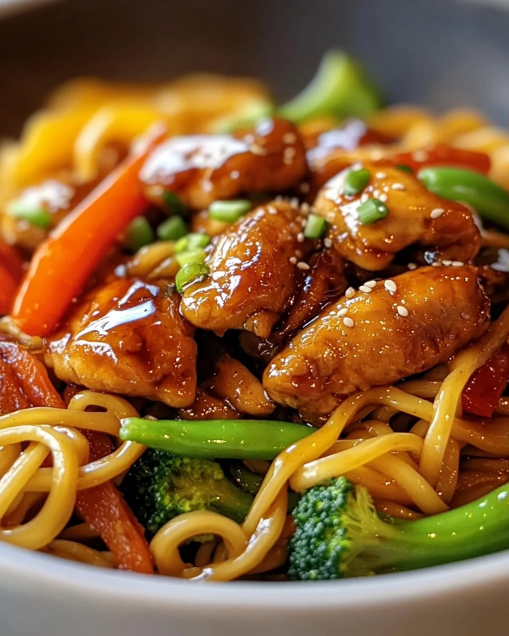 Hähnchen Teriyaki Nudeln mit Honig-Soja Glasur – Aromatisch!