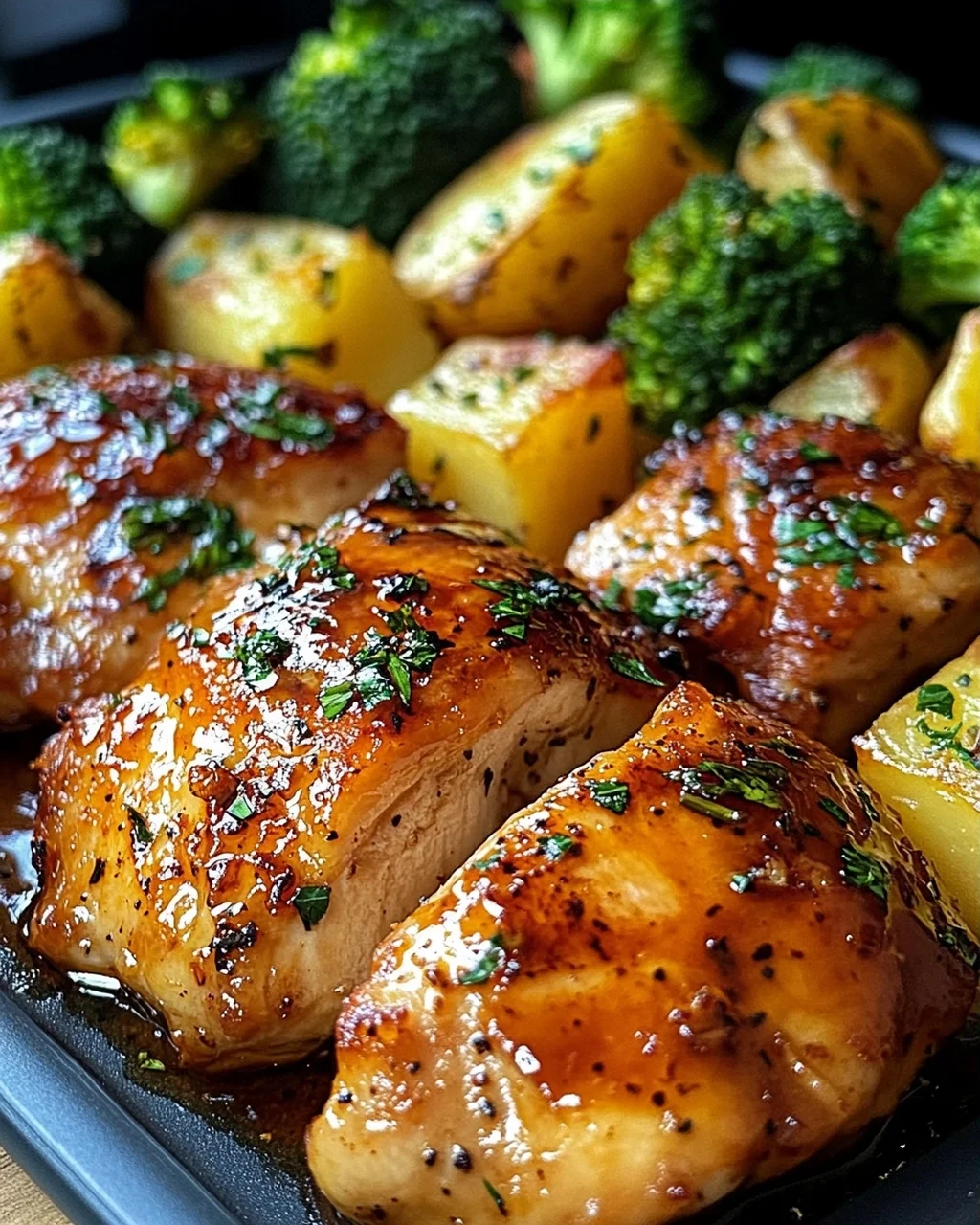 Honey-Garlic Chicken with Broccoli and Potatoes
