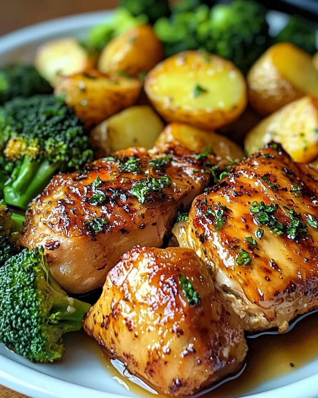 Honey-Garlic Chicken with Broccoli and Potatoes