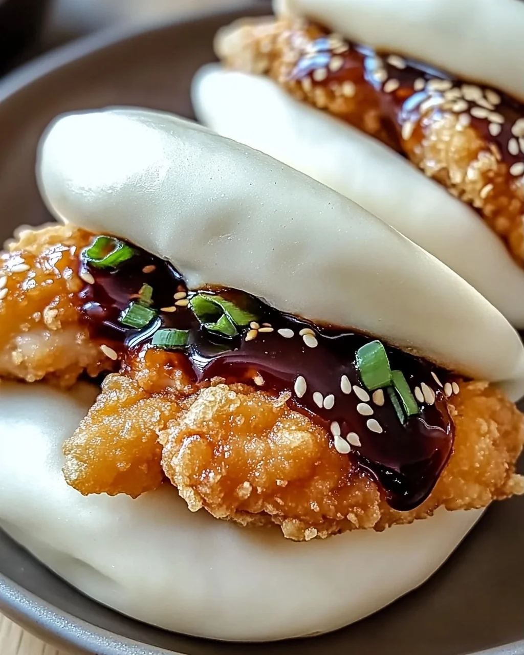 Klebende knusprige Hähnchen Bao-Brötchen selbstgemacht