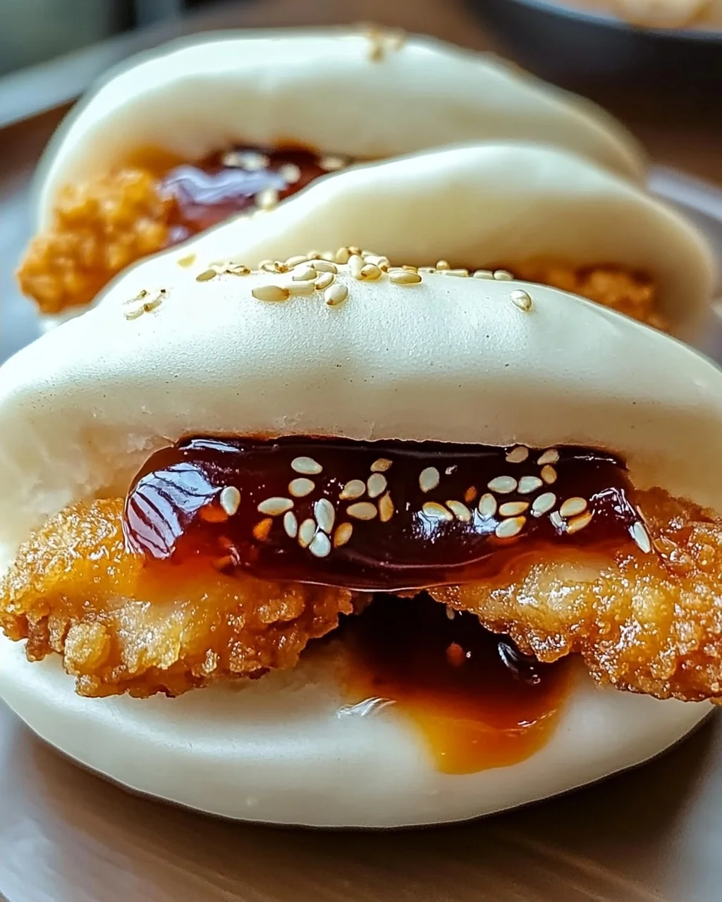 Klebende knusprige Hähnchen Bao-Brötchen selbstgemacht