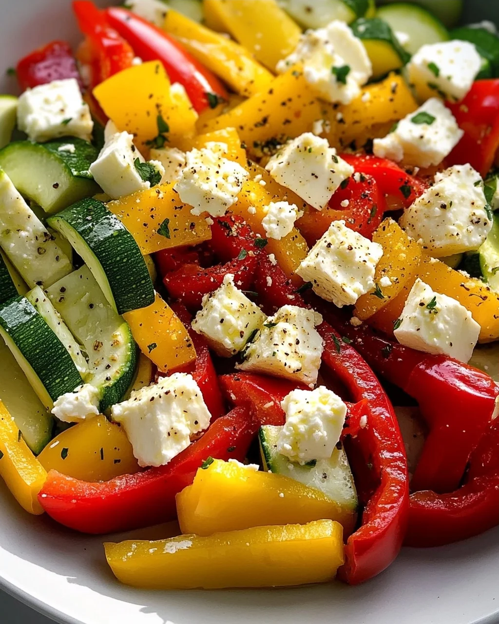 Leckere Feta Gemüse Pfanne mit Paprika und Zucchini