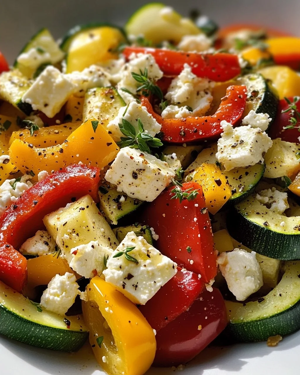 Leckere Feta Gemüse Pfanne mit Paprika und Zucchini