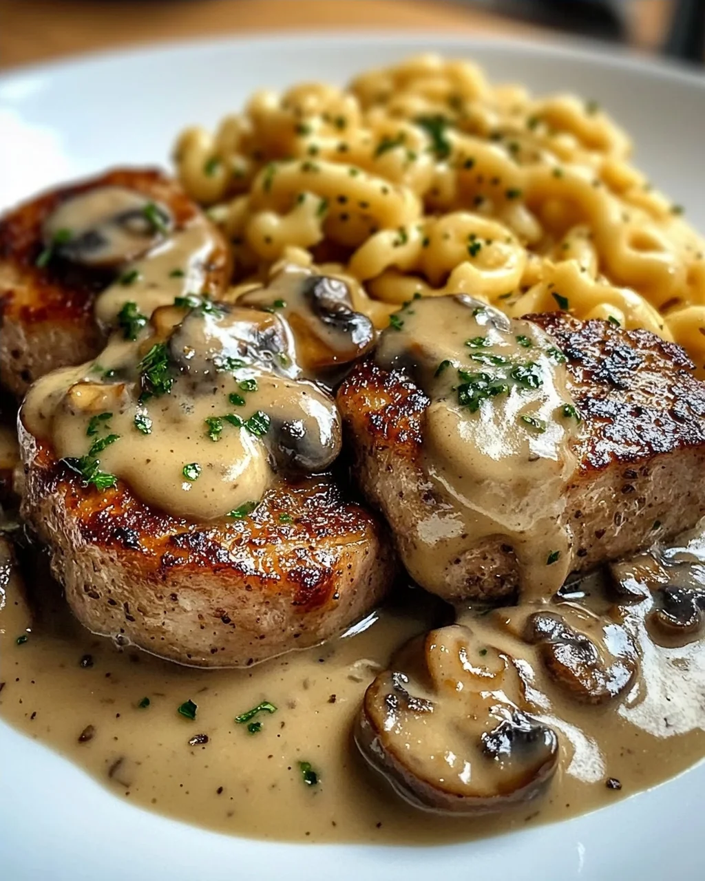 Medaillons in Champignon Rahmsoße mit Spätzle