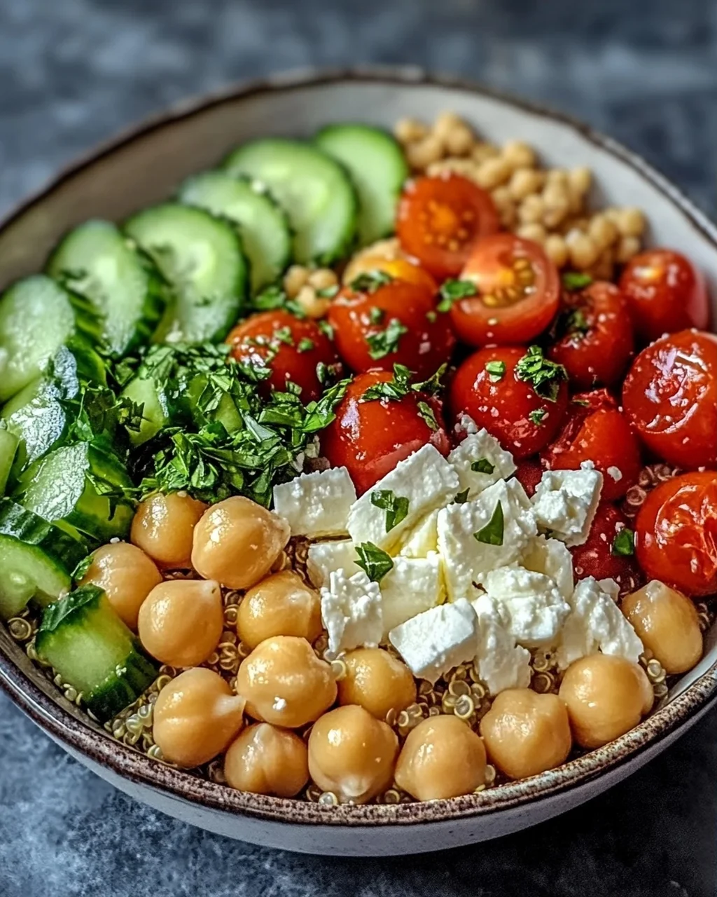 Mittelmeer Kichererbsen und Quinoa Kraftschüssel Spaß beim Kochen