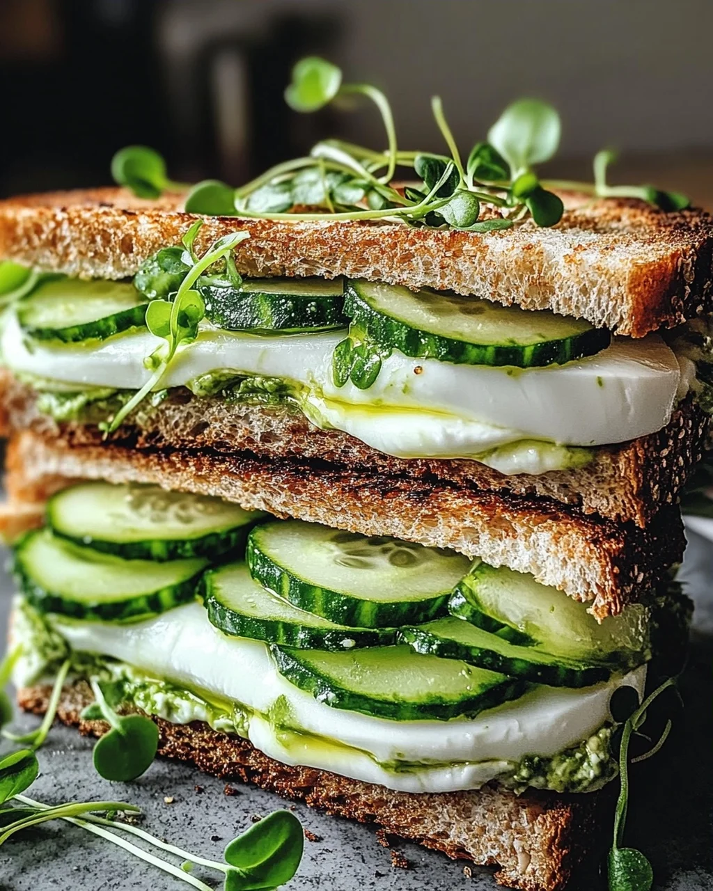 Mozzarella-Gurken-Sandwich mit Kresse