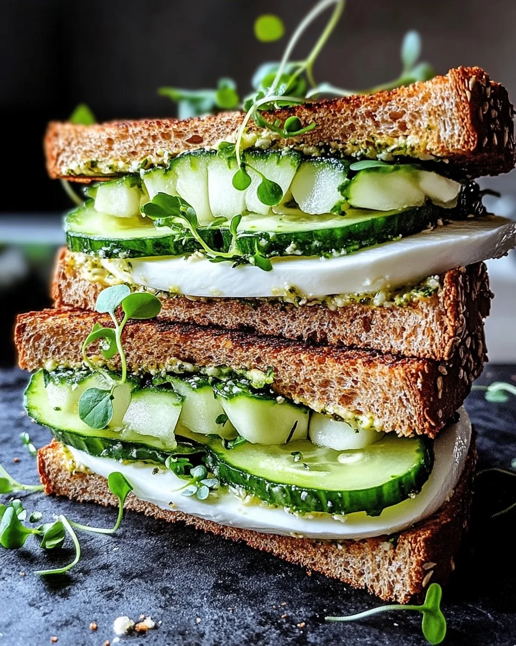 Mozzarella-Gurken-Sandwich mit Kresse