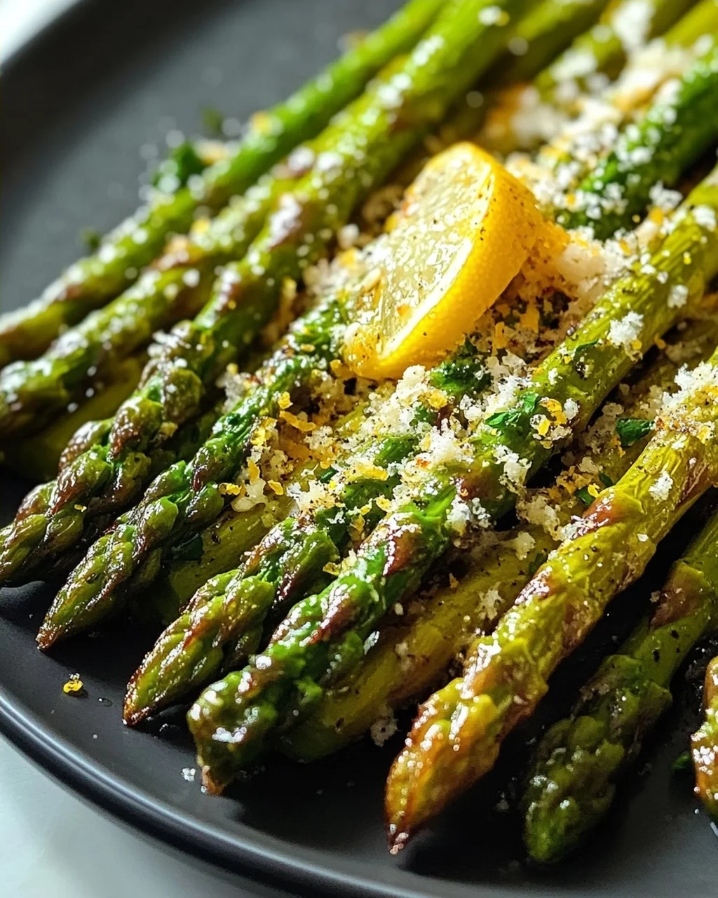 Ofengerösteter Grüner Spargel mit Parmesan und Zitrone