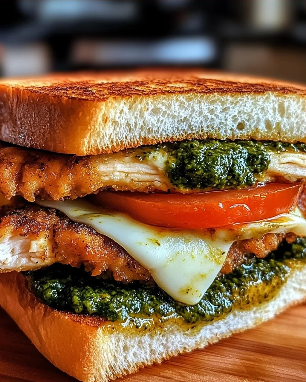 Pfannen gebratenes Hähnchen Pesto Sandwich leicht gemacht