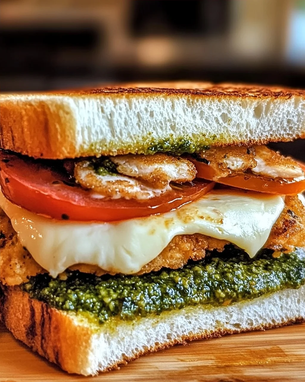 Pfannen gebratenes Hähnchen Pesto Sandwich leicht gemacht