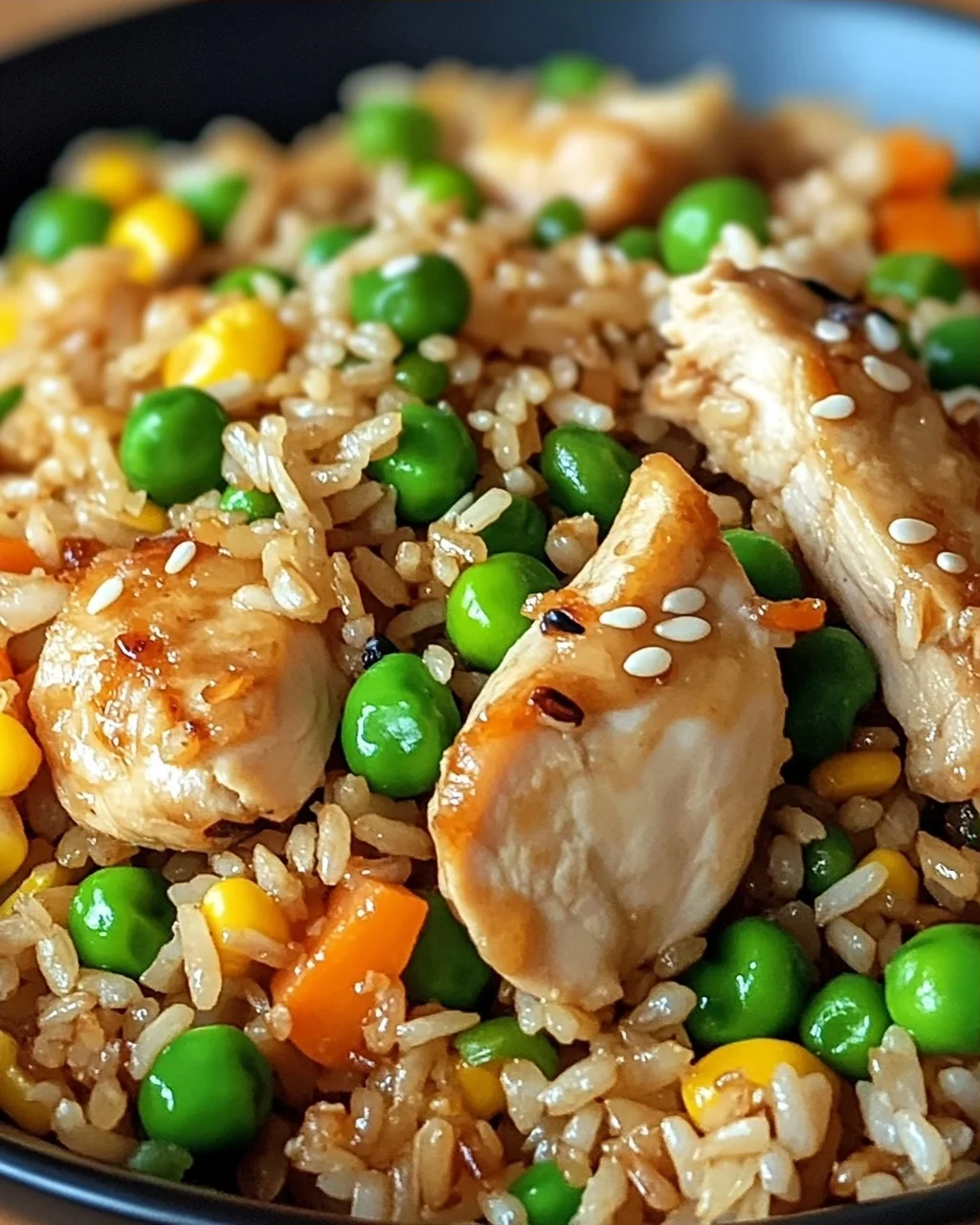 Proteinreicher gebratener Reis mit Hähnchen lecker und schnell