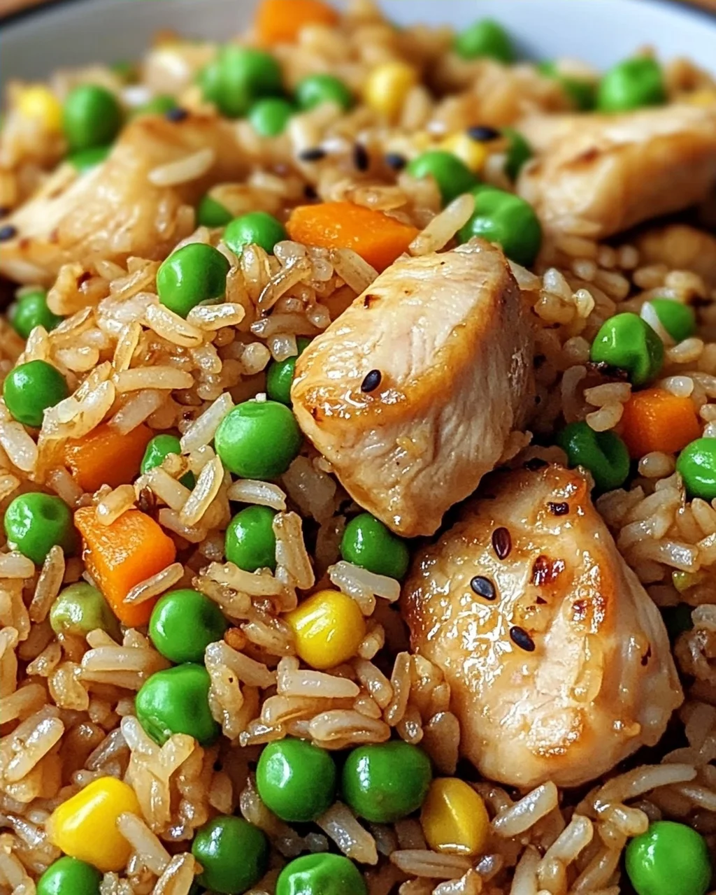 Proteinreicher gebratener Reis mit Hähnchen lecker und schnell