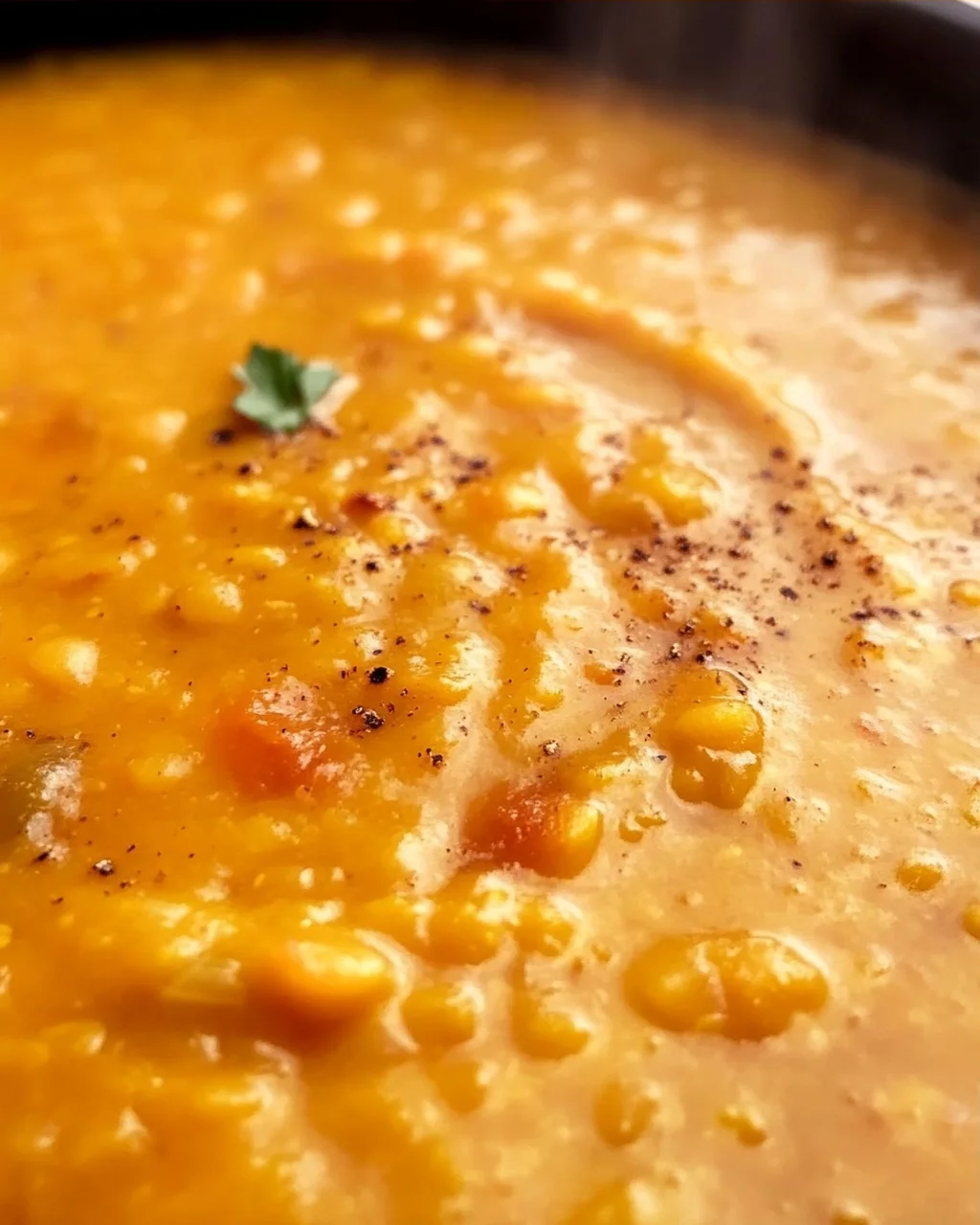 Rote Linsensuppe mit Kokosmilch und Ingwer