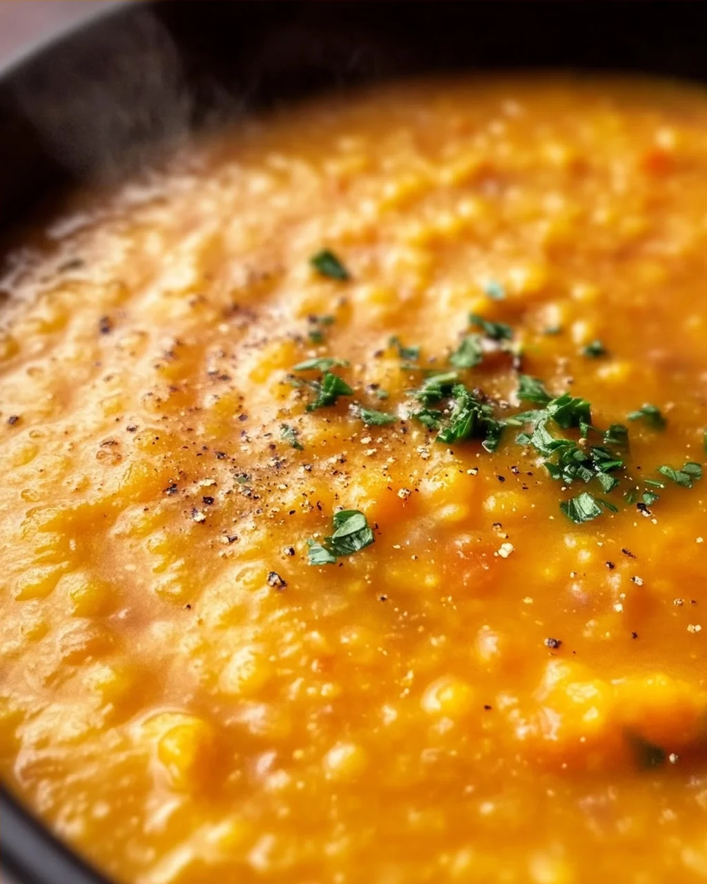 Rote Linsensuppe mit Kokosmilch und Ingwer