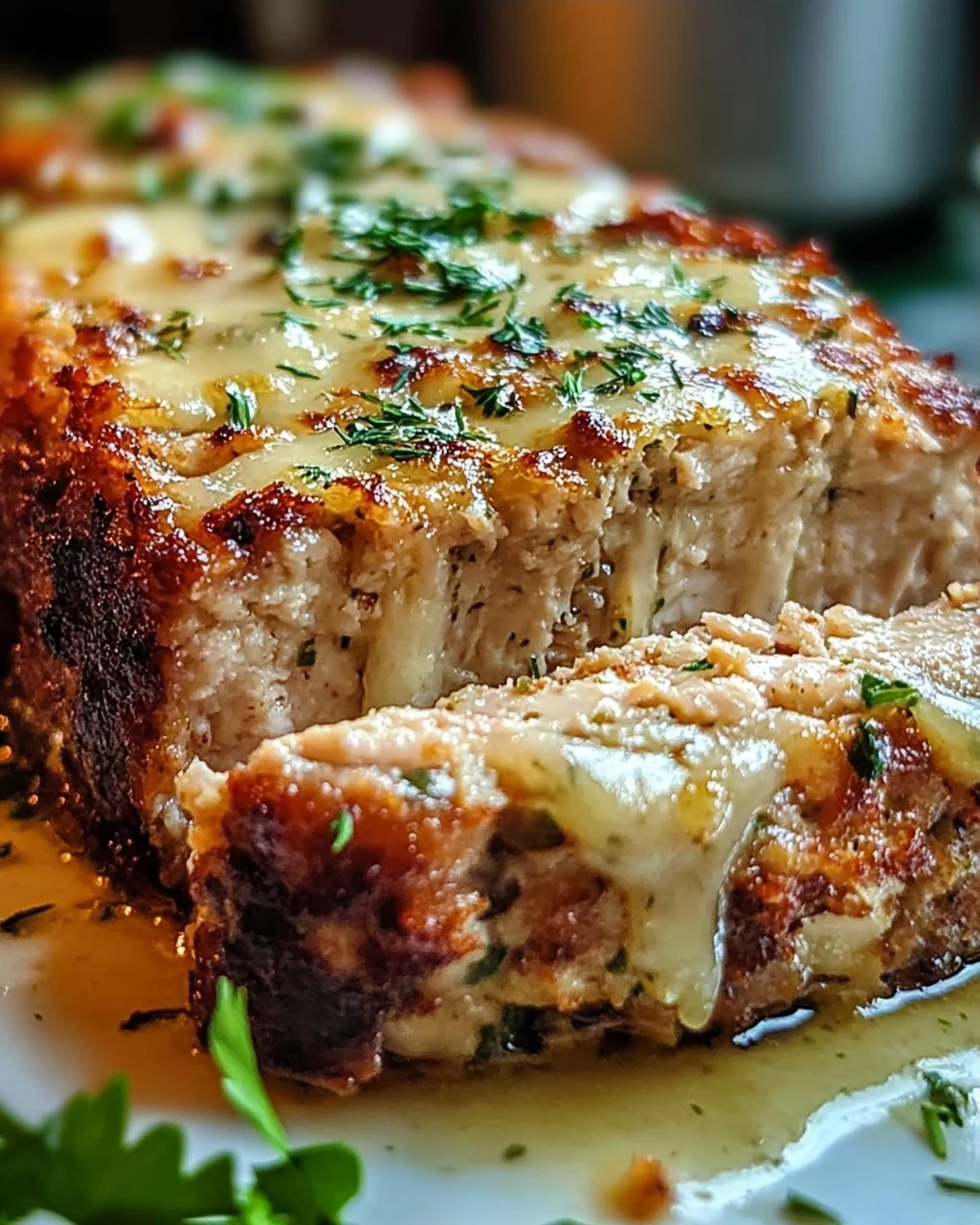Saftiger Knoblauch-Parmesan-Hühnchen-Fleischlaib Rezept