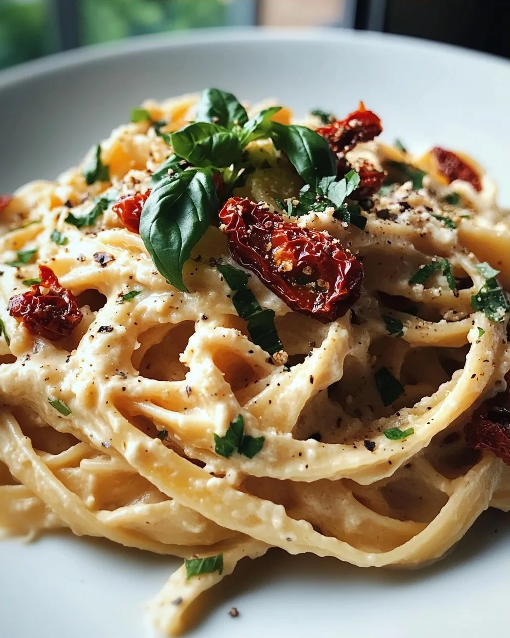 Sonnige Vegane Pasta: Cremig mit Getrockneten Tomaten