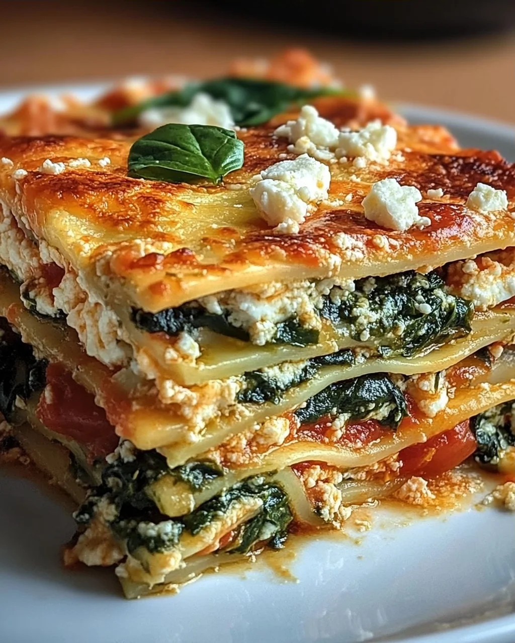 Spinatlasagne mit Feta und Tomaten