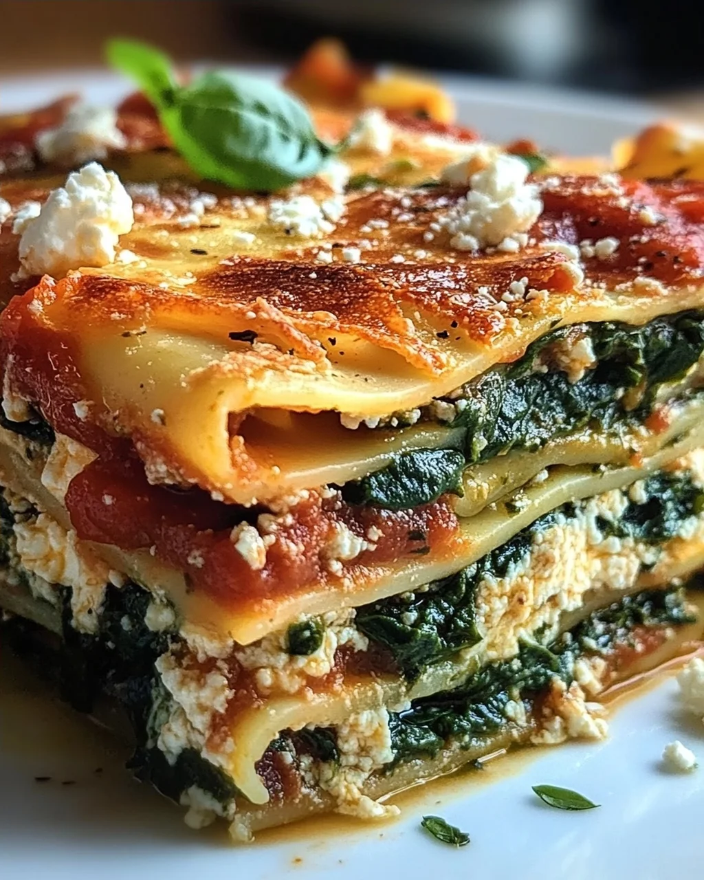 Spinatlasagne mit Feta und Tomaten