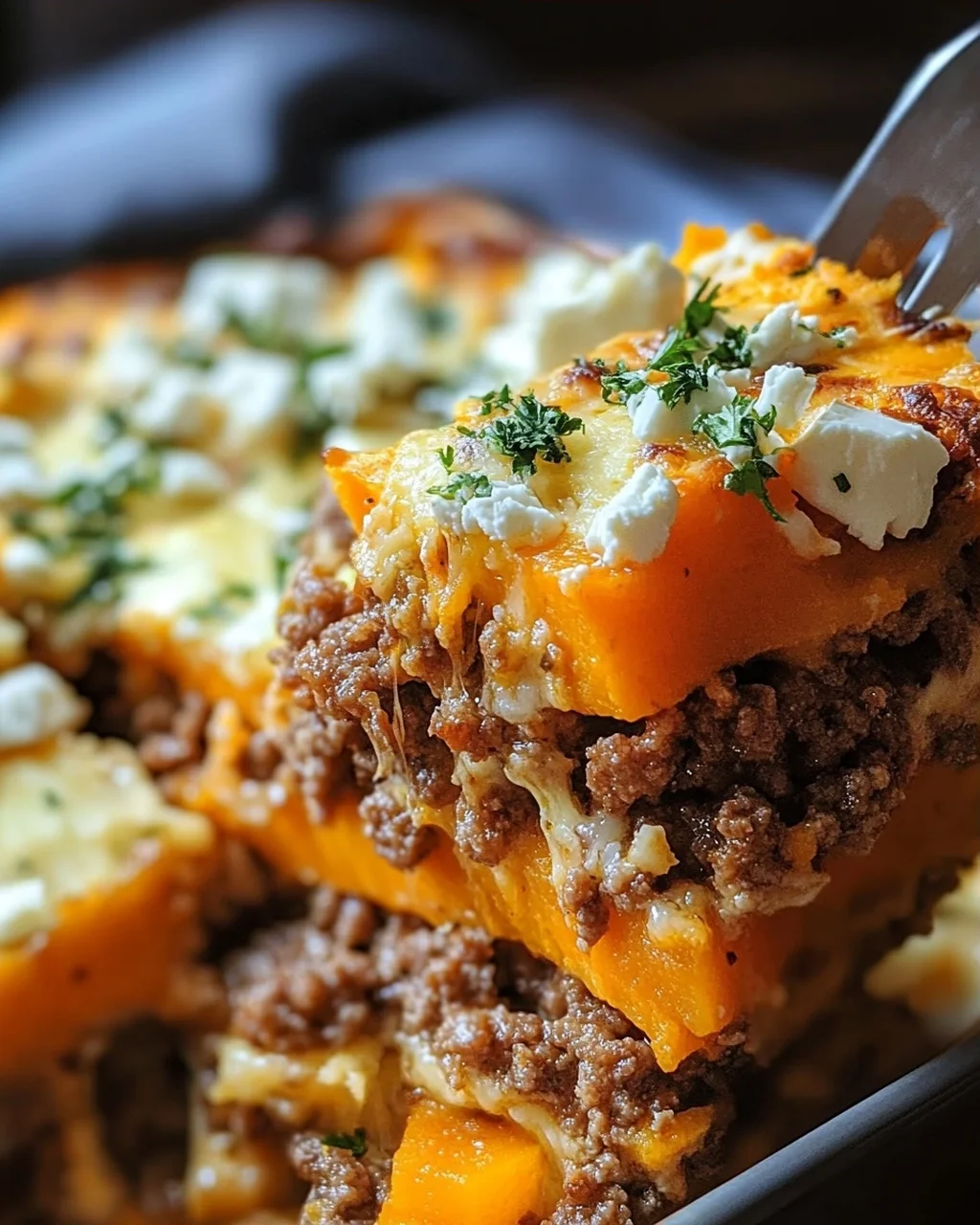 Süßkartoffel-Hackfleisch-Auflauf mit Feta