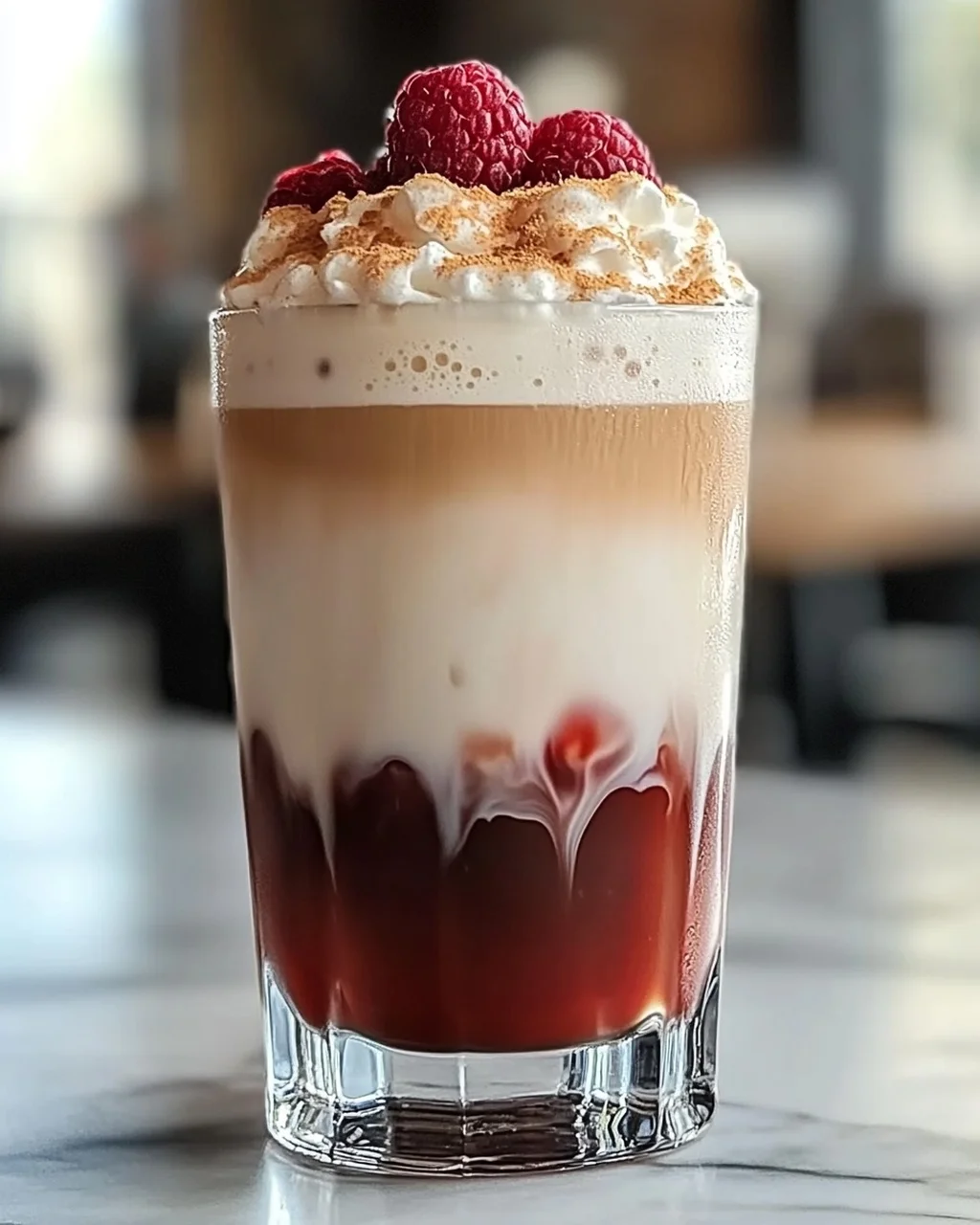 Vanille Himbeere Eiskaffee für heiße Tage