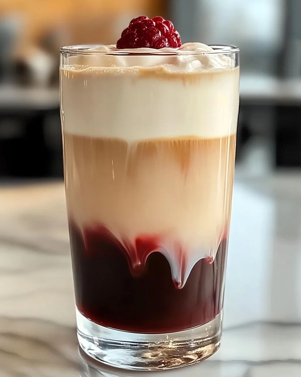 Vanille Himbeere Eiskaffee für heiße Tage