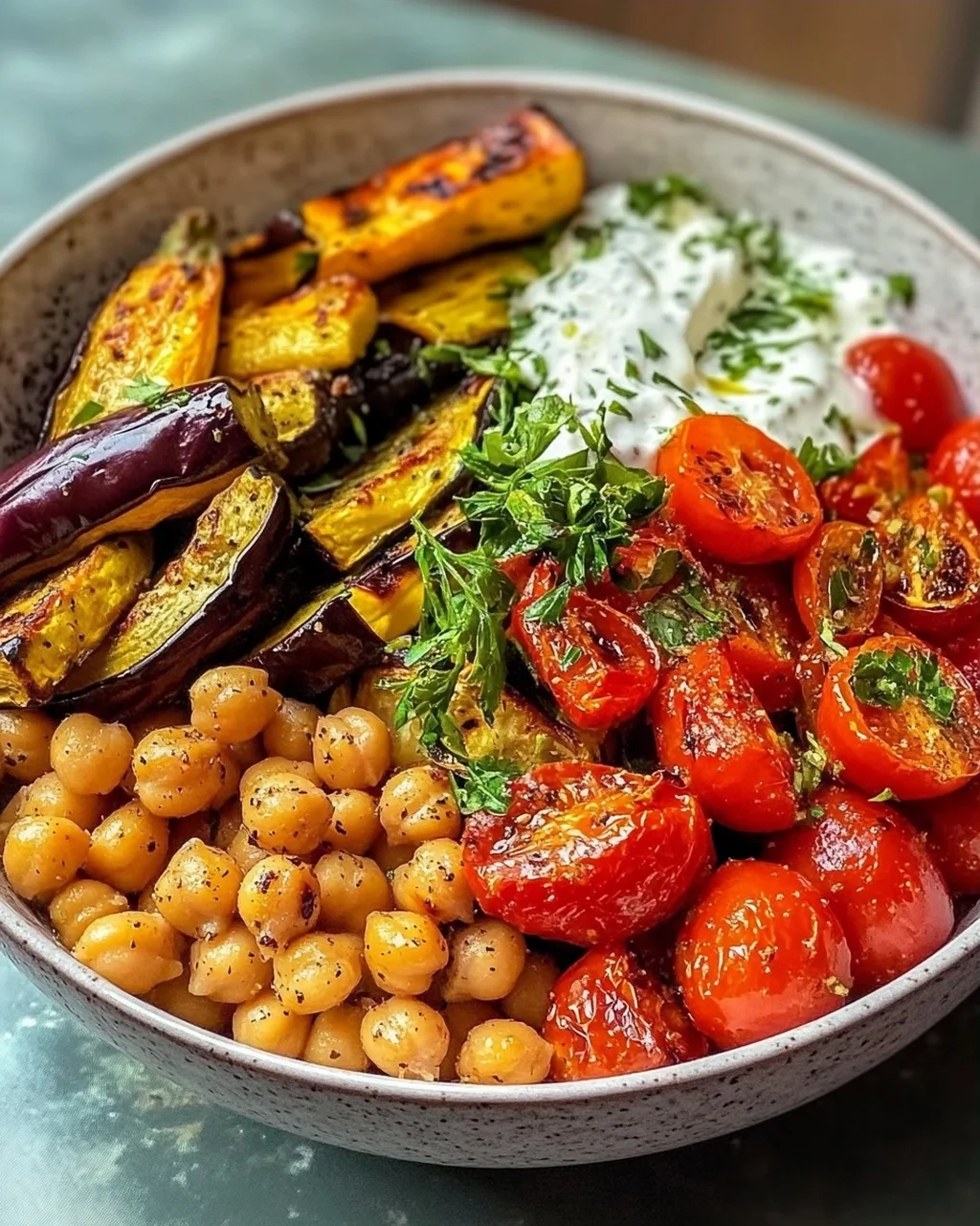 Vegan Mediterranean Roasted Vegetables Bowl – Gesund & Lecker!