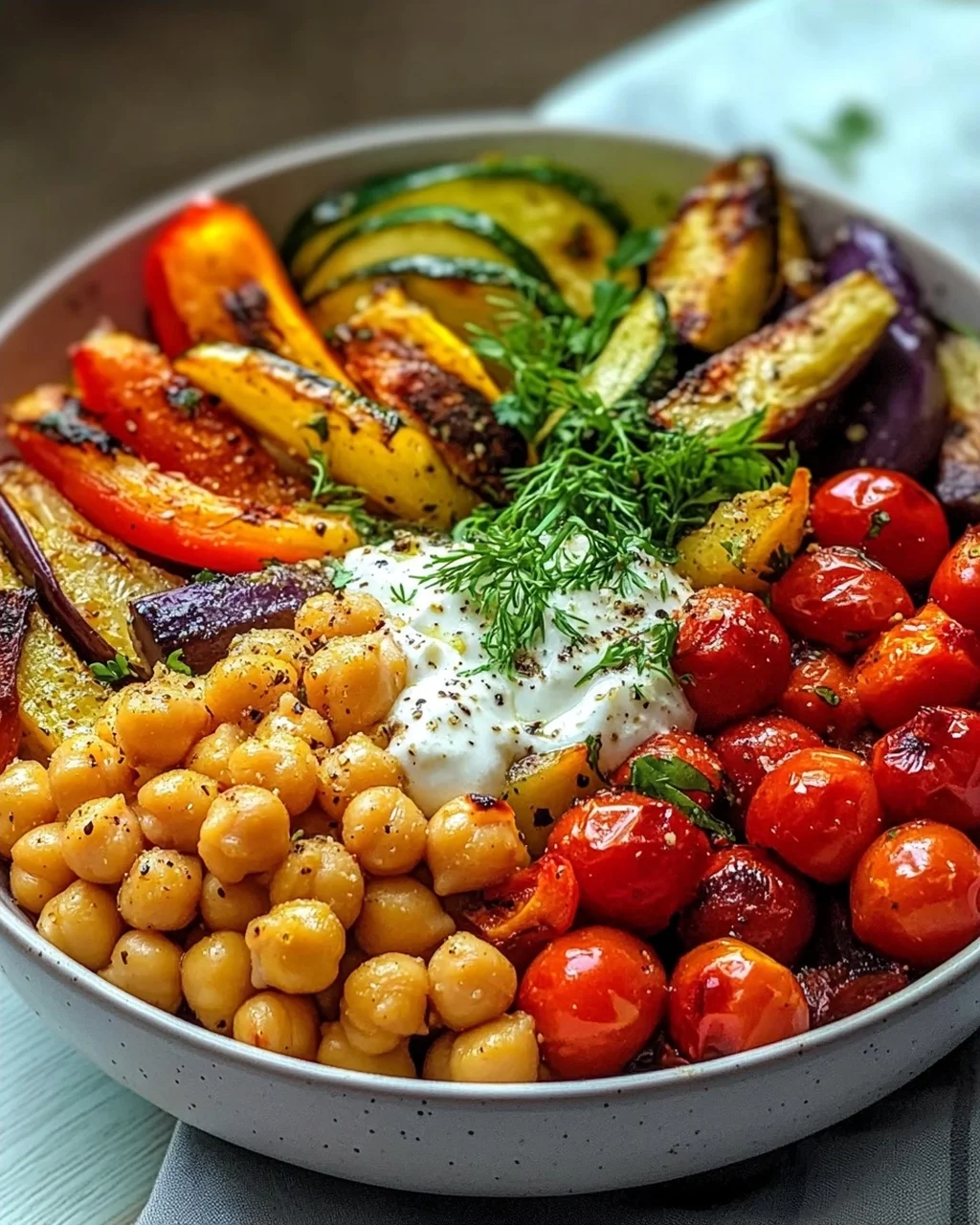 Vegan Mediterranean Roasted Vegetables Bowl – Gesund & Lecker!