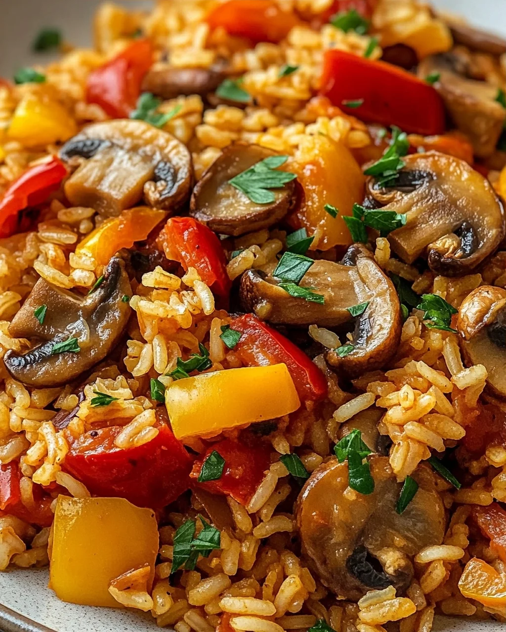 Vegetarisches Serbisches Reisfleisch mit Pilzen & Paprika