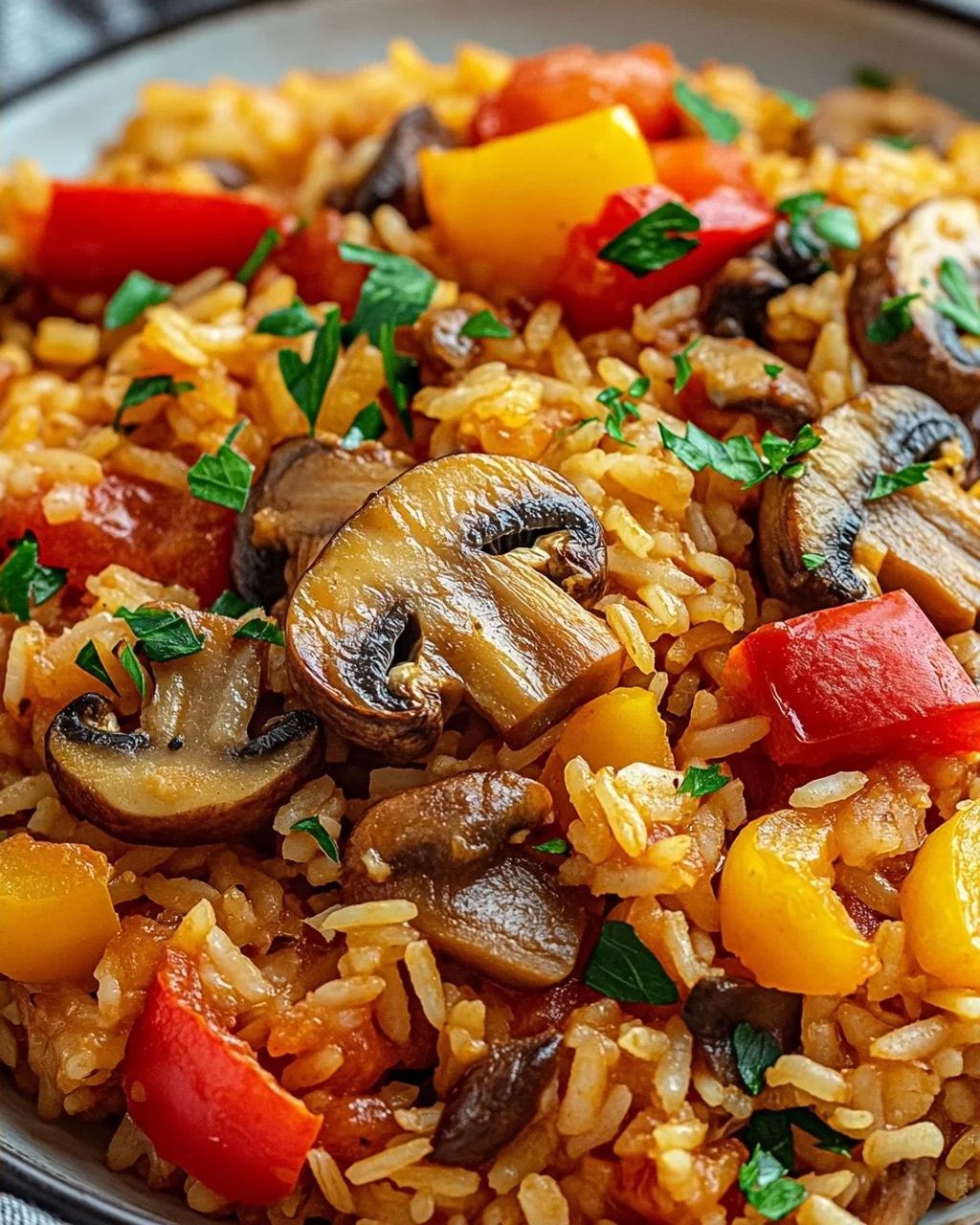 Vegetarisches Serbisches Reisfleisch mit Pilzen & Paprika