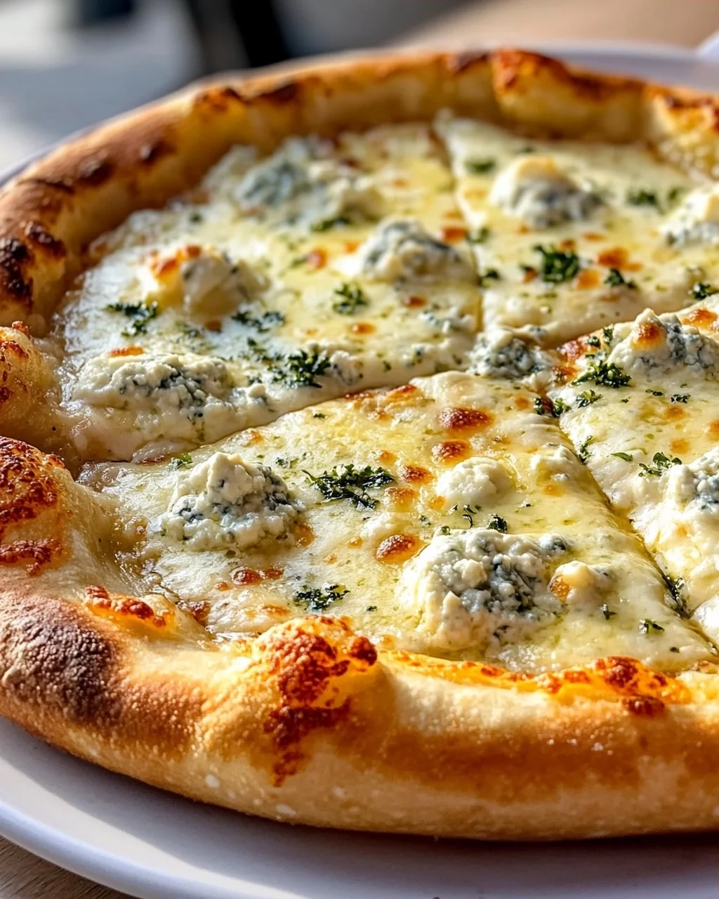 Vier Käse Pizza: Mozzarella, Parmesan, Gorgonzola & Ricotta