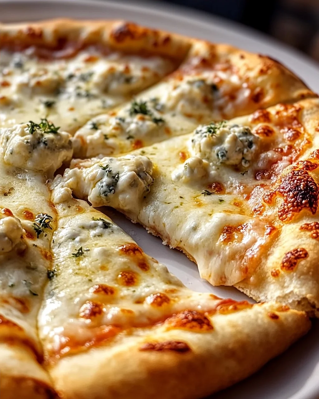 Vier Käse Pizza: Mozzarella, Parmesan, Gorgonzola & Ricotta