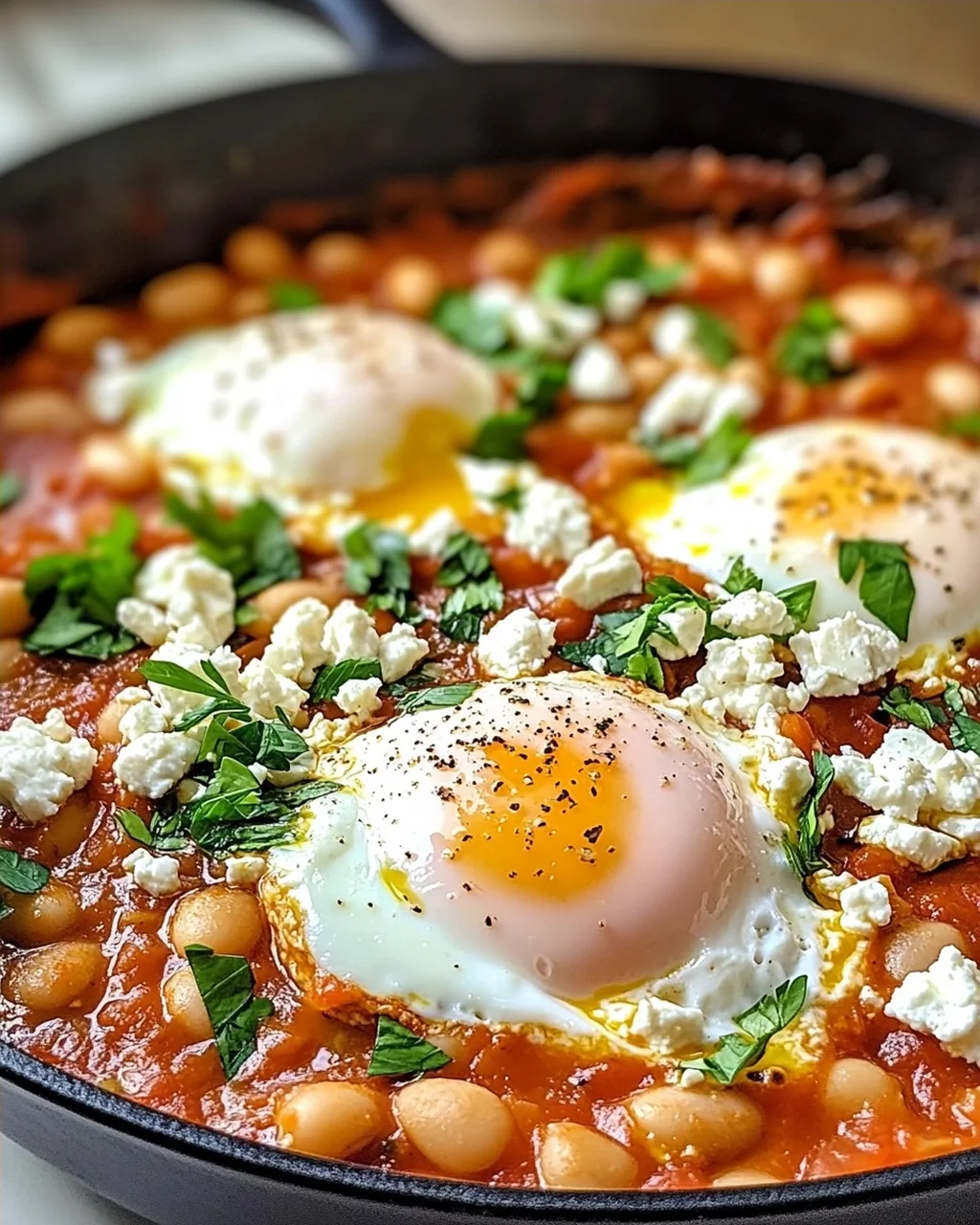 Weiße Bohnen Shakshuka mit Feta für jeden Tag