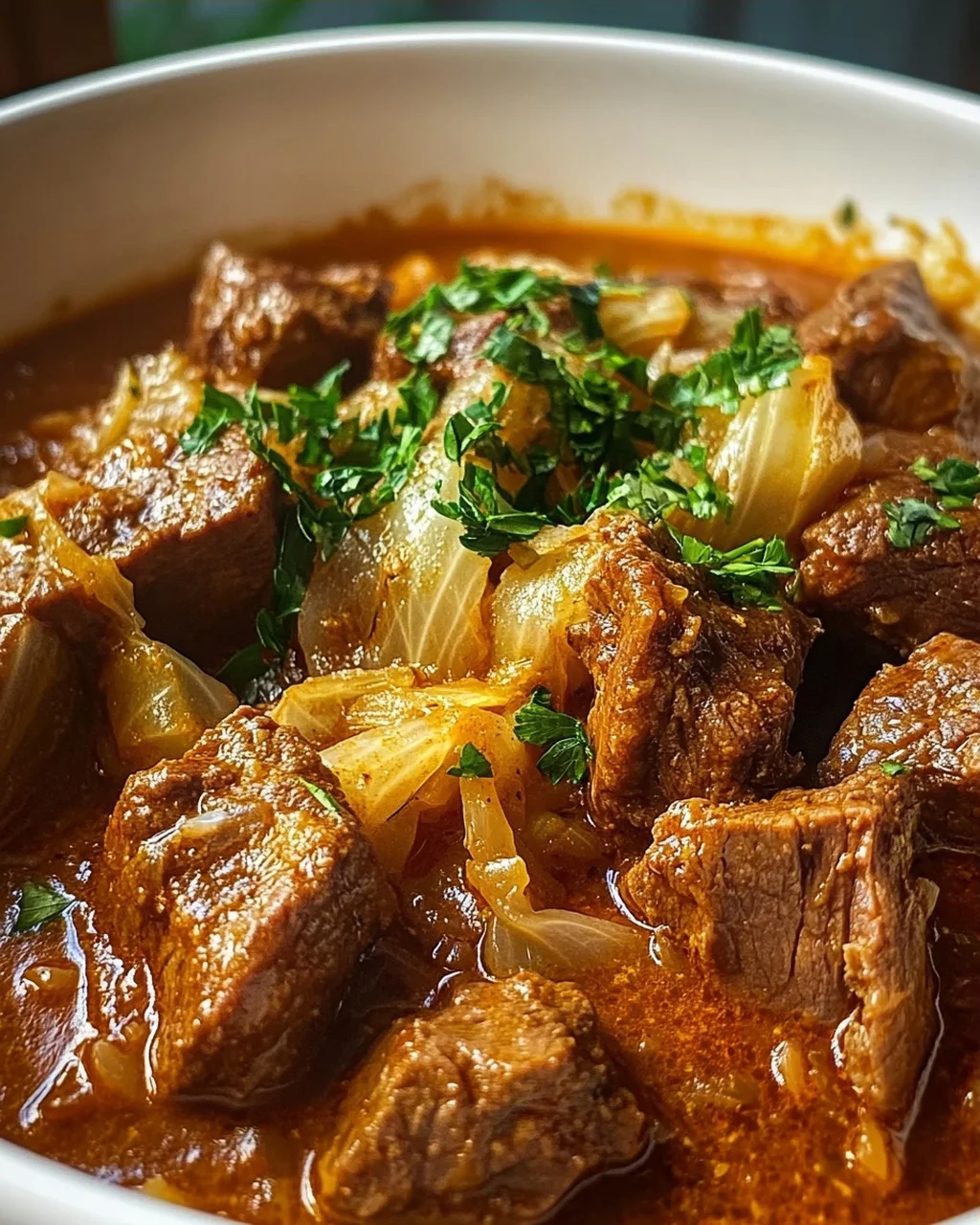 Zelny Gulasch: Herzhaftes Krautgulasch mit Rindfleisch
